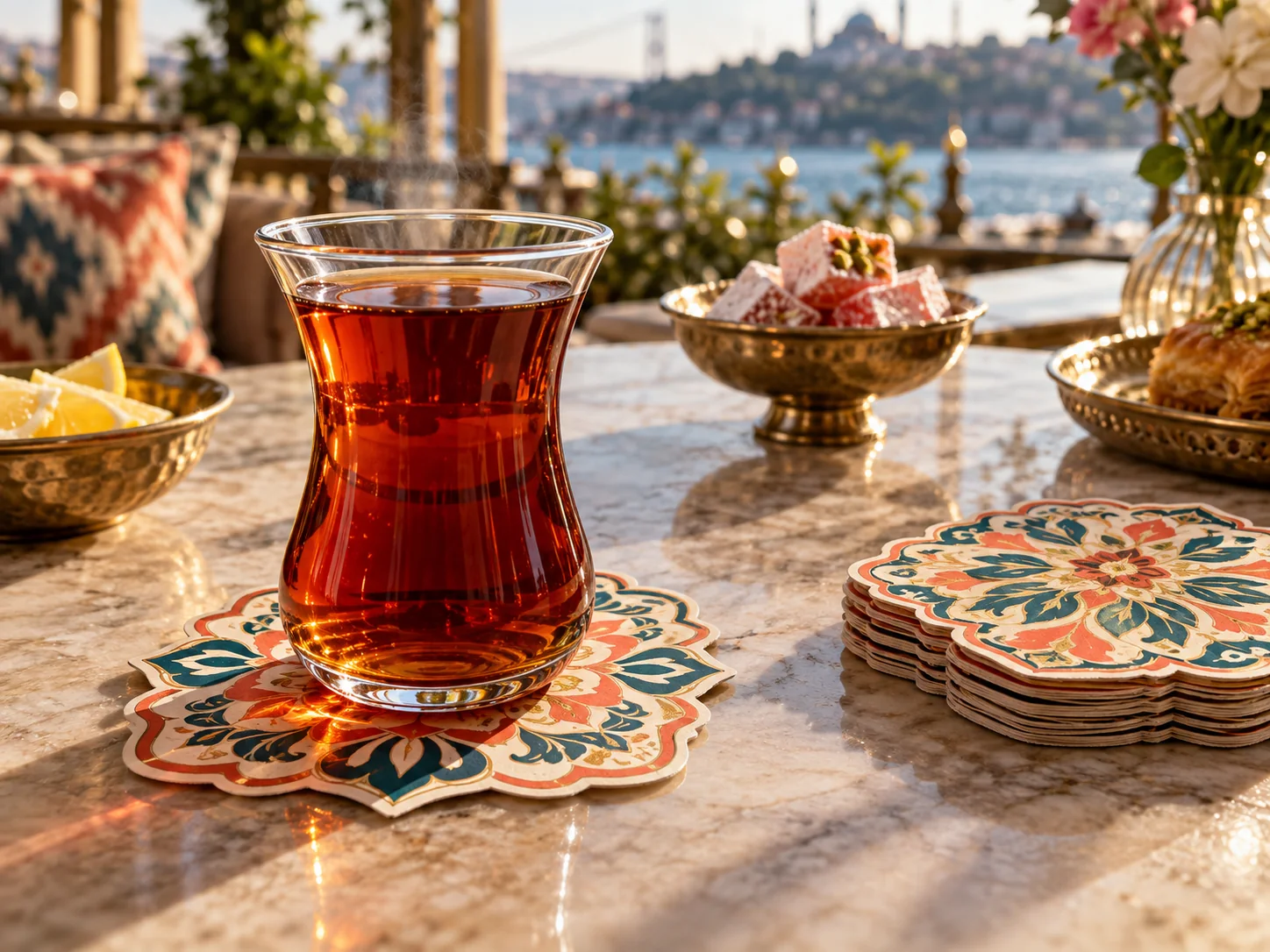 Patterned Dole coaster used with Turkish tea